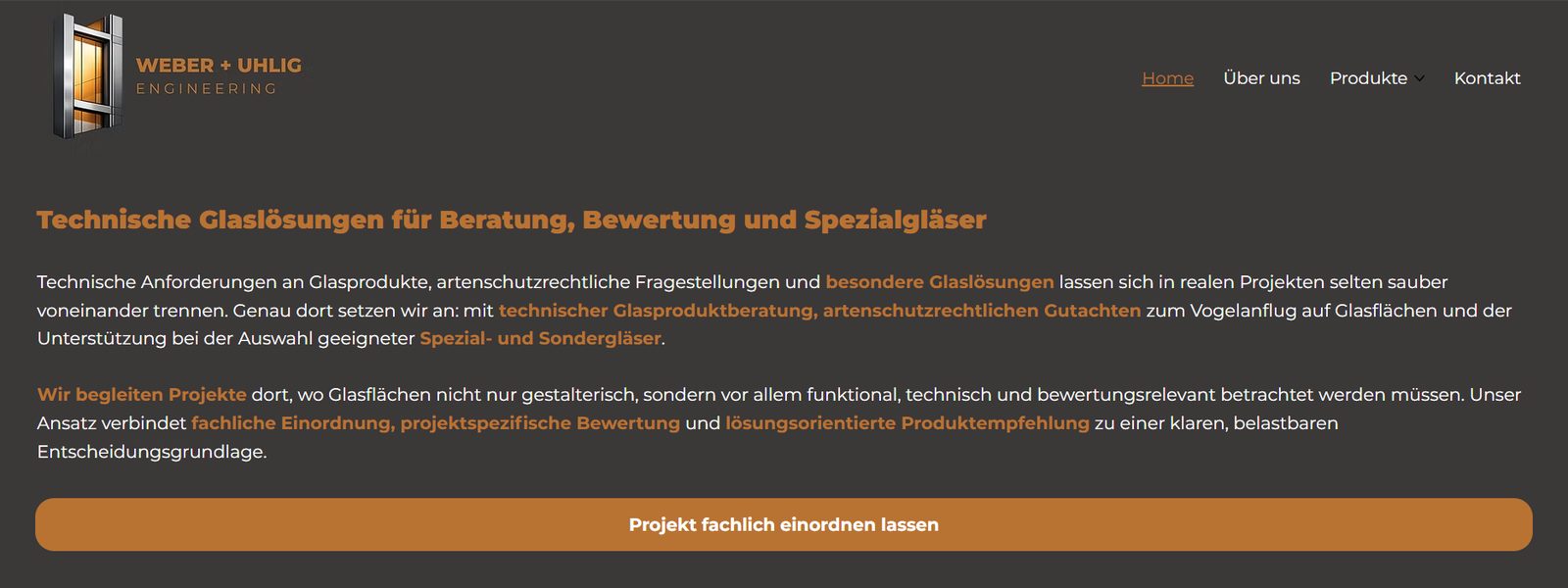 Startseite der Website von Weber + Uhlig Engineering
